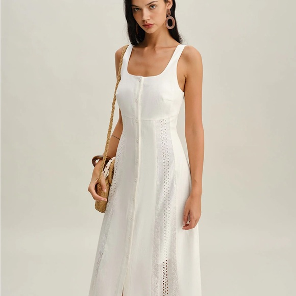 White Square Neck Button Slip Midi Dress - Picture 6 of 6